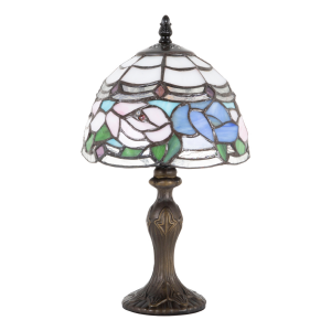 Modern Stained Glass Tiffany Lamp with Pink and Blue Flowers and Purple Diamonds
