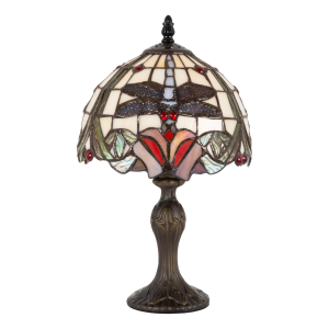 Modern Stylish Blue Dragonfly Tiffany Lamp with Red and Emerald Green Panels