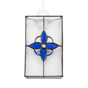Traditional Clear Glass Tiffany Style Pendant Light Shade with Royal Blue Panels