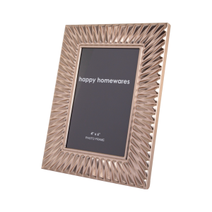 Modern Sleek Brushed Rose Gold Iron Metal 4x6 Picture Frame with Sunburst Design