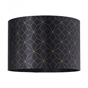 Modern and Vivid Black Satin Fabric Geometric 14" Lampshade with Golden Lines