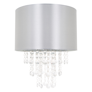 Modern Grey Satin Fabric 14inch Pendant Shade with Transparent Acrylic Droplets