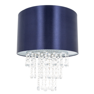 Modern Navy Satin Fabric 14 Inch Pendant Shade with Transparent Acrylic Droplets