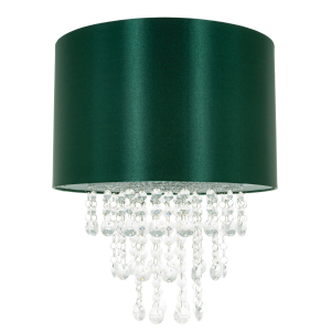 Modern Green Satin Fabric 14inch Pendant Shade with Transparent Acrylic Droplets