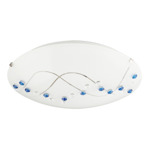 Contemporary Round Opal Glass Ceiling Light with Blue and Clear Crystal Buttons