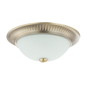 Traditional Antique Brass Flush Ceiling Light Fitting with White Glass Diffuser