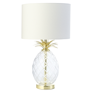 Modern Elegant Pineapple Lamp with Brass Plated Metal and Clear Etched Glass