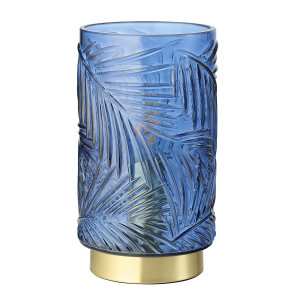 Modern Palm Tree Navy Midnight Blue Glass Table Lamp with Satin Brass Base