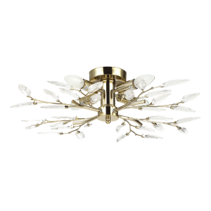 Modern Polished Brass Plated Branch Ceiling Light Fitting with Acrylic Leaves