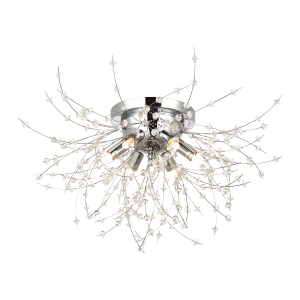 Modern Chrome Waterfall Ceiling Light with Clear Acrylic Beads and Metal Wires