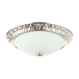 Vintage Ornate Satin Chrome Ceiling Light Fixture with Opal Glass Diffuser