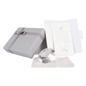 Modern Transparent K9 Crystal Glass 15th Anniversary Sentiment Ornament Gift Set