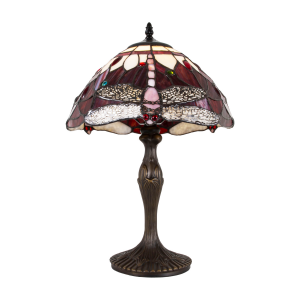 Deep Red Stained Glass 12" Dragonfly Tiffany Lamp with Multiple Round Beads