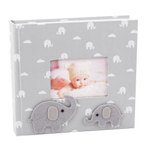 Contemporary and Cute Elephant Themed Grey Photo Album Holding 50 Photographs