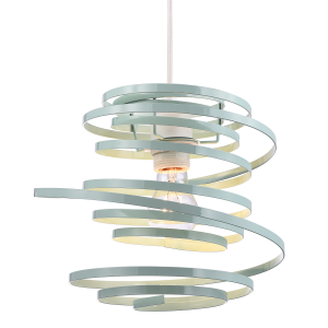 Contemporary Duck Egg Gloss Metal Double Ribbon Spiral Swirl Ceiling Pendant