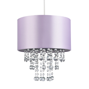 Modern Lilac Satin Fabric Pendant Light Shade with Transparent Acrylic Droplets