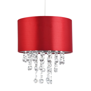 Modern Red Satin Fabric Pendant Light Shade with Transparent Acrylic Droplets