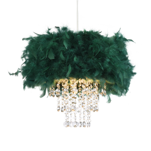 Contemporary Green Feather Pendant Light Shade with Transparent Acrylic Droplets