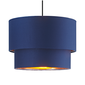 Modern 10" Navy Blue Cotton Double Tier Ceiling Shade with Shiny Copper Inner