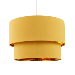 Modern Mustard Ochre Cotton Double Tier Ceiling Shade with Shiny Golden Inner