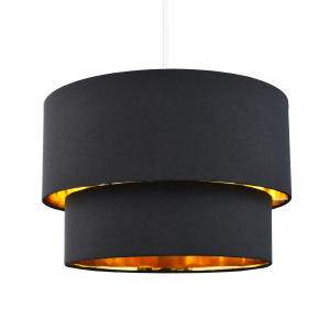 Modern Jet Black Cotton Double Tier Ceiling Shade with Shiny Golden Inner