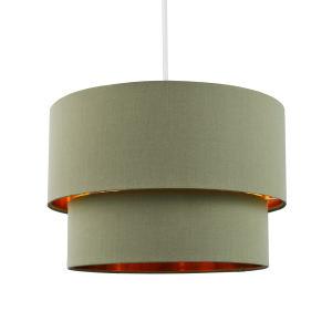 Modern Olive Green Cotton Double Tier Ceiling Shade with Shiny Copper Inner