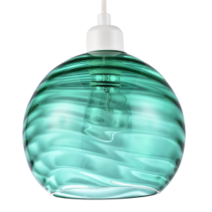 Modern Designer Emerald Green Circular Ribbed Glass Non Electric Pendant Shade
