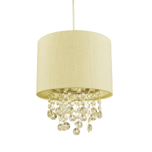 Modern Soft Cream Textured Linen Pendant Shade with Clear Acrylic Droplets