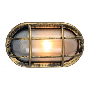 Black/Gold Cast Aluminium Outdoor Oval Bulkhead Wall Light
