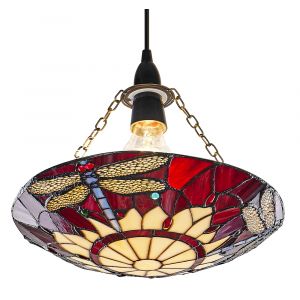 Traditional Red Dragonfly Tiffany Glass Easy Fit Pendant Shade